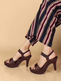 XE Looks - Brown Women's Open Toe Platform Stiletto Heel Sandals with Ankle Strap