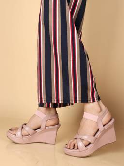 XE Looks - Peach Women's Cross Strap Platform Wedge Heel Sandals with Ankle Strap