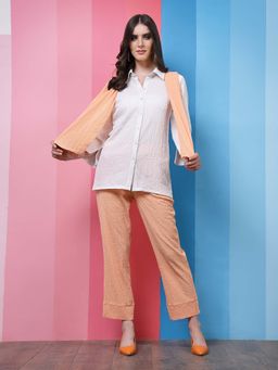 AAREIN - White and Peach Shirt With Trousers and Scarf Co-Ords