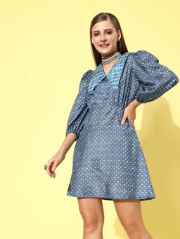 AAREIN - Women Blue Self-Design A-Line Dress