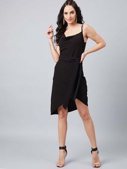 AAREIN - Black Solid Strappy High-Low Hem Dress