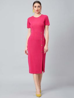 AAREIN - Women Fuchsia Pink Solid Sheath Dress