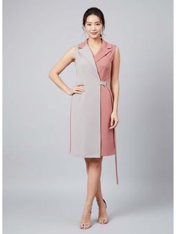 AAREIN - Grey and Pink Colourblocked Blazer Wrap Dress With Belt