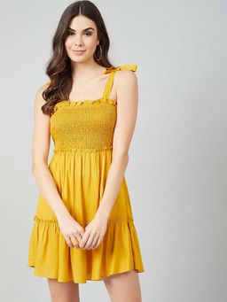 AAREIN - Yellow Solid Fit and Flare Mini Dress