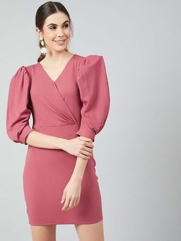 AAREIN - Blush Pink Solid Wrap Dress