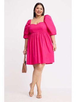 Virgio - Pink Cotton Mini Plus Size Dress