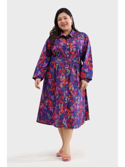 Virgio - Purple and Red Printed Plus Size Shirt Dress With Belt