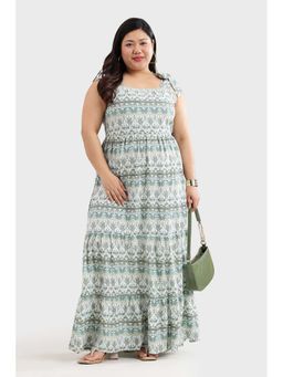 Virgio - Light Green Printed Plus Size Dress