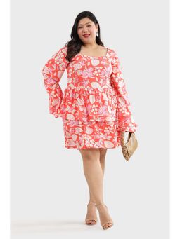 Virgio - Pink Printed Layered Mini Plus Size Dress