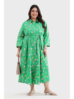Virgio - Green Plus Size Shirt Dress With Belt