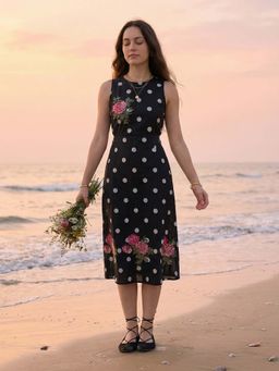 ZUMMER - Black Polka Dot Printed Cut Out Dress