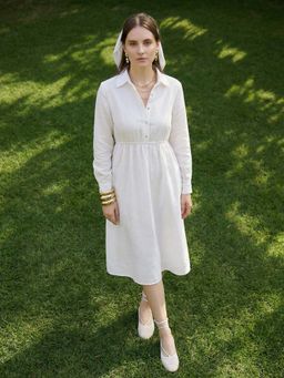 ZUMMER - White Poplin Shirt Midi Dress
