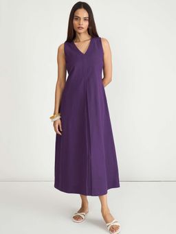 Femmella - Deep Purple Cotton Linen A Line Maxi Dress