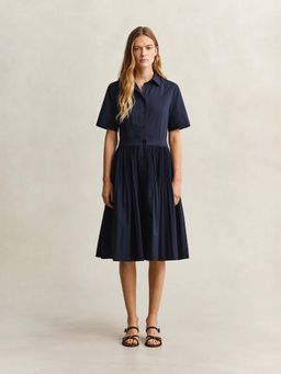 GANT - Navy Blue Fit and Flare Midi Shirt Dress
