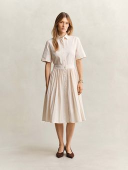 GANT - Off White Pleated Regular Fit Midi Shirt Dress