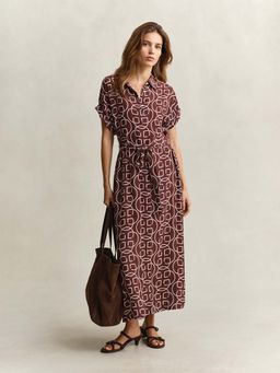GANT - Brown Monogram Print Relaxed Fit Maxi Dress with Belt