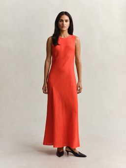 GANT - Red Slim Fit Maxi Linen Dress
