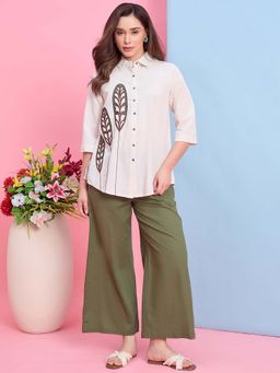 ZUMMER - White and Green Embroidered Co-Ords Set