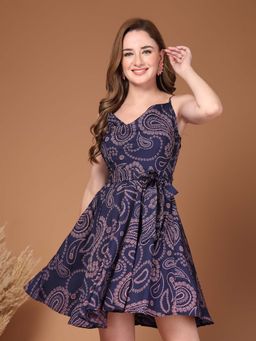 RAASSIO - Blue Paisley Strappy Flared Dress