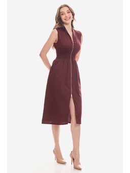 Virgio - Maroon Cotton Waist Smocked Midi Dress