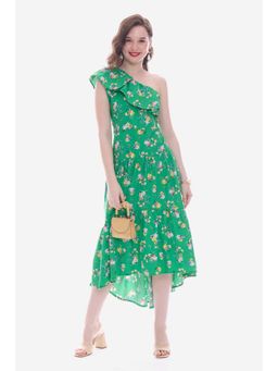 Virgio - Green Floral Cotton One Shoulder Midi Dress