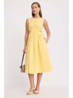 Virgio - Yellow Cotton Waist Cut Out Midi Dress