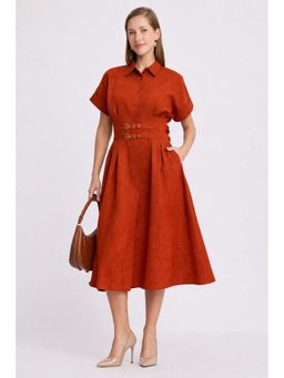 Virgio - Rust Cotton Collared Midi Dress