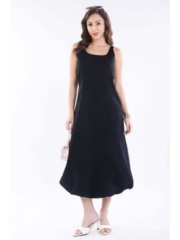 Virgio - Black Cotton Bubble Hem Sleeveless Dress