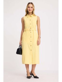Virgio - Solid Cotton Belted Shirt Dress with Belt