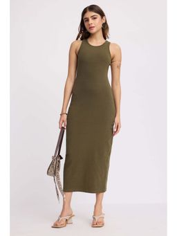 Virgio - Green Cotton Racerback Bodycon Ribbed Dress
