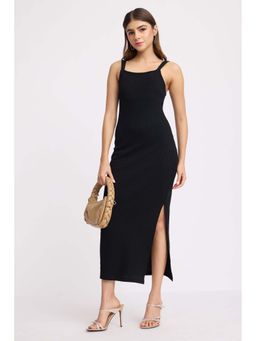 Virgio - Black Cotton Square Neck Bodycon Knit Dress