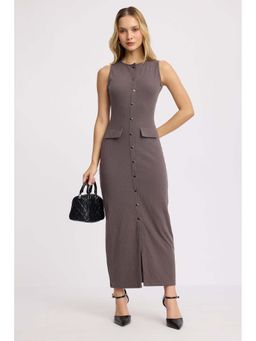 Virgio - Grey Cotton Ribbed Sleeveless Maxi Dress