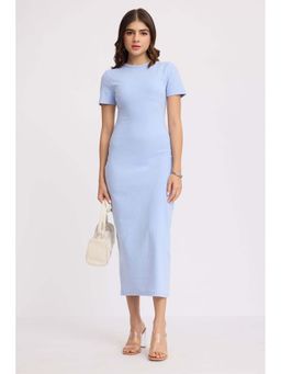 Virgio - Blue Cotton Ribbed T-Shirt Dress