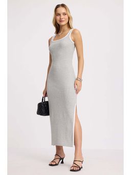 Virgio - Grey Cotton Contrast Piping Knit Dress