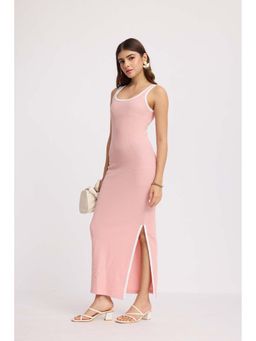 Virgio - Pink Cotton Contrast Piping Knit Dress