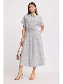 Virgio - Striped Cotton Double Belted Midi Dress