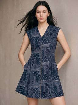 Outzidr - Blue Sleeveless Fit And Flare Mini Dress