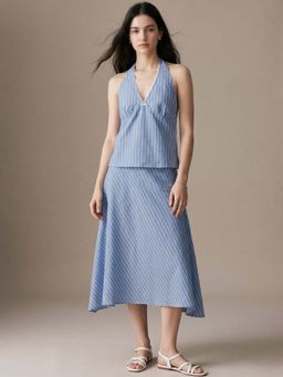 Outzidr - Blue Halter Neck Hankerchief Hem Co-Ord Set