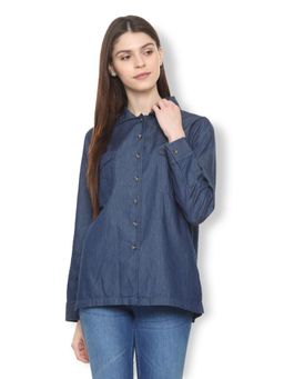 Van Heusen - Women Blue Solid Casual Jacket