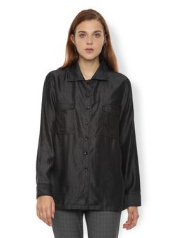 Van Heusen - Women Black Solid Casual Jacket