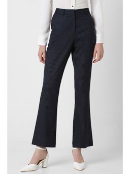 Van Heusen - Women Navy Blue Stripe Formal Regular Fit Trouser