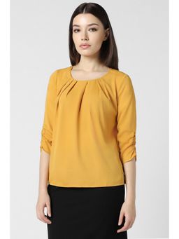 Van Heusen - Women Yellow Solid Formal Round Neck Top