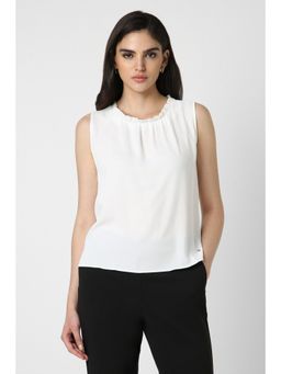 Van Heusen - Women White Solid Formal Ruffle Neck Top