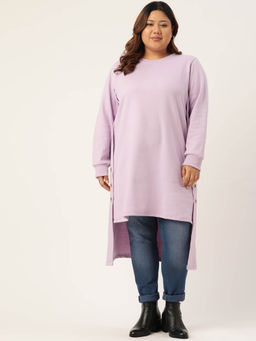 theRebelinme - Plus Size Womens Lilac Solid Color High-Low Longline Winter Top