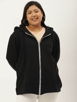 theRebelinme - Plus Size Womens Black Solid Color Hooded Fleece Jacket