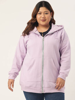 theRebelinme - Plus Size Womens Lilac Solid Color Hooded Fleece Jacket