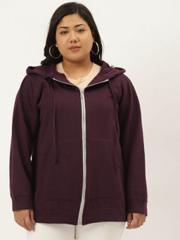 theRebelinme - Plus Size Womens Plum Solid Color Hooded Fleece Jacket