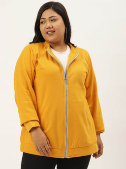 theRebelinme - Plus Size Womens Mustard Solid Color Bomber Fleece Jacket