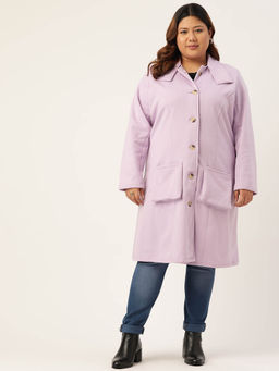 theRebelinme - Plus Size Womens Lilac Solid Color Longline Coat
