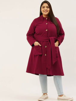 theRebelinme - Plus Size Womens Maroon Solid Color Longline Coat (Set of 2)